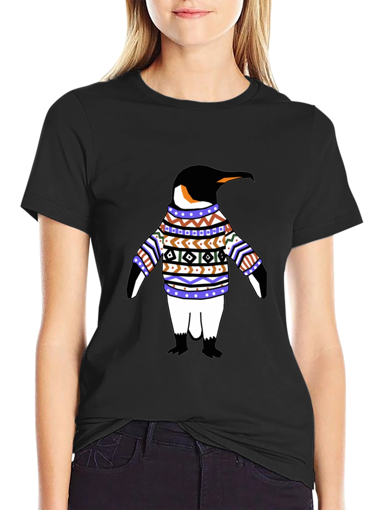 Penguin in Sweater Graphic T-Shirt