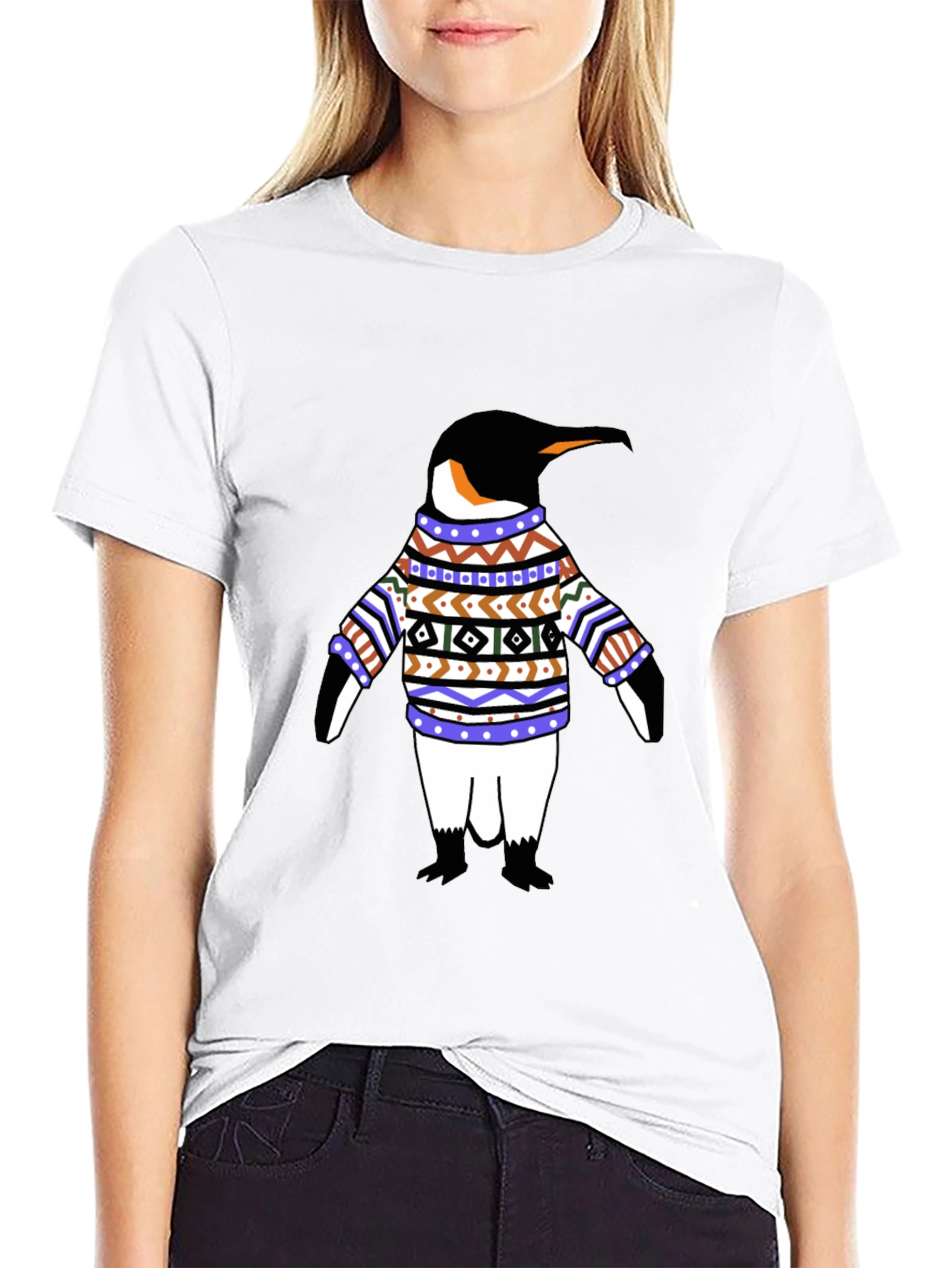 Penguin in Sweater Graphic T-Shirt