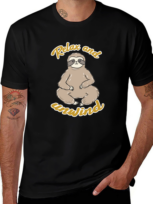 Relax and Unwind Sloth Graphic Tee - Black