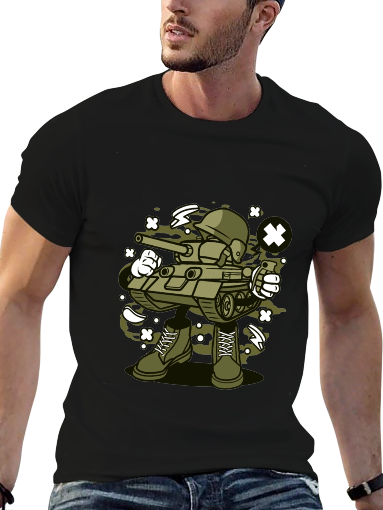 Cartoon Tank Soldier T-Shirt - Black