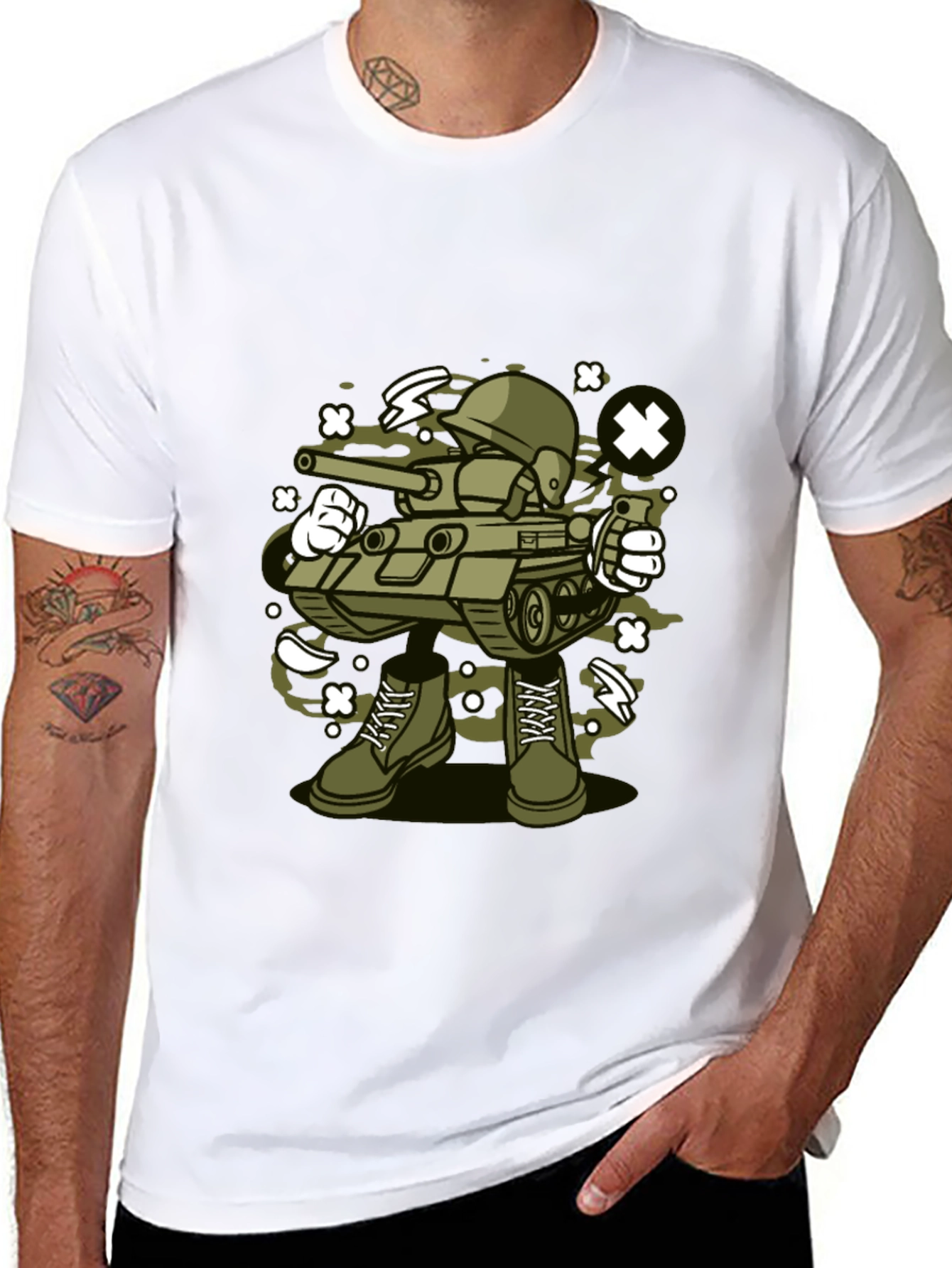 Cartoon Tank Soldier T-Shirt - Black