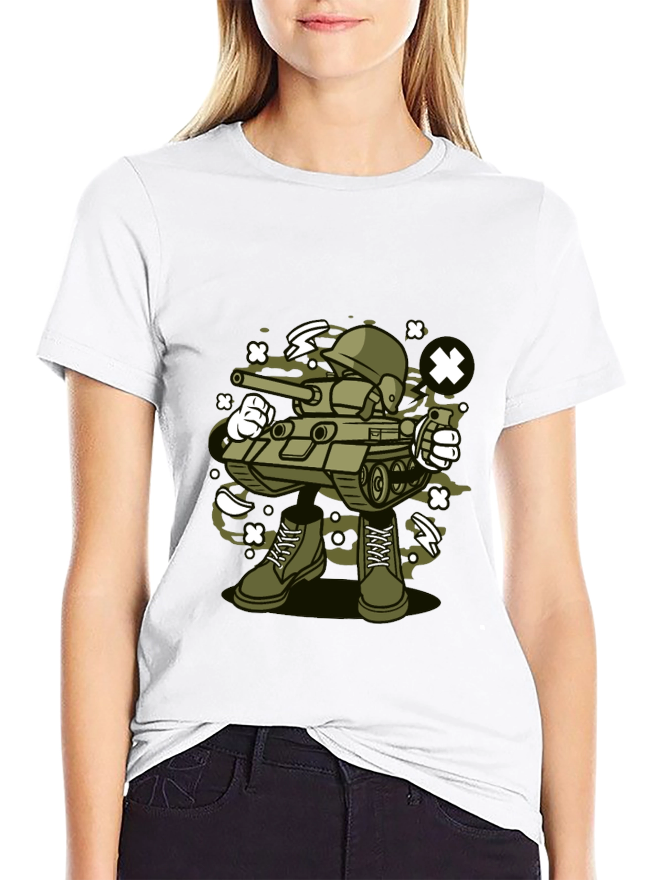 Cartoon Tank Soldier T-Shirt - Black