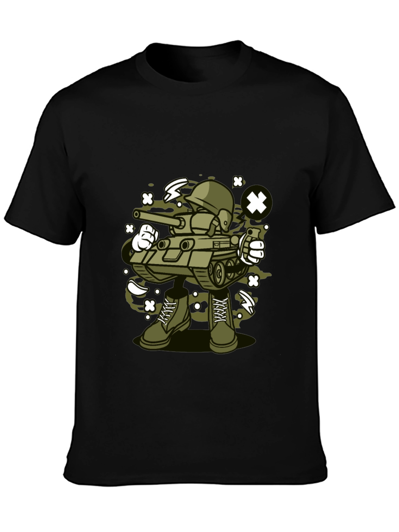 Cartoon Tank Soldier T-Shirt - Black