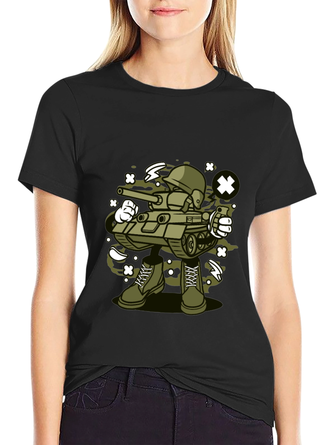 Cartoon Tank Soldier T-Shirt - Black