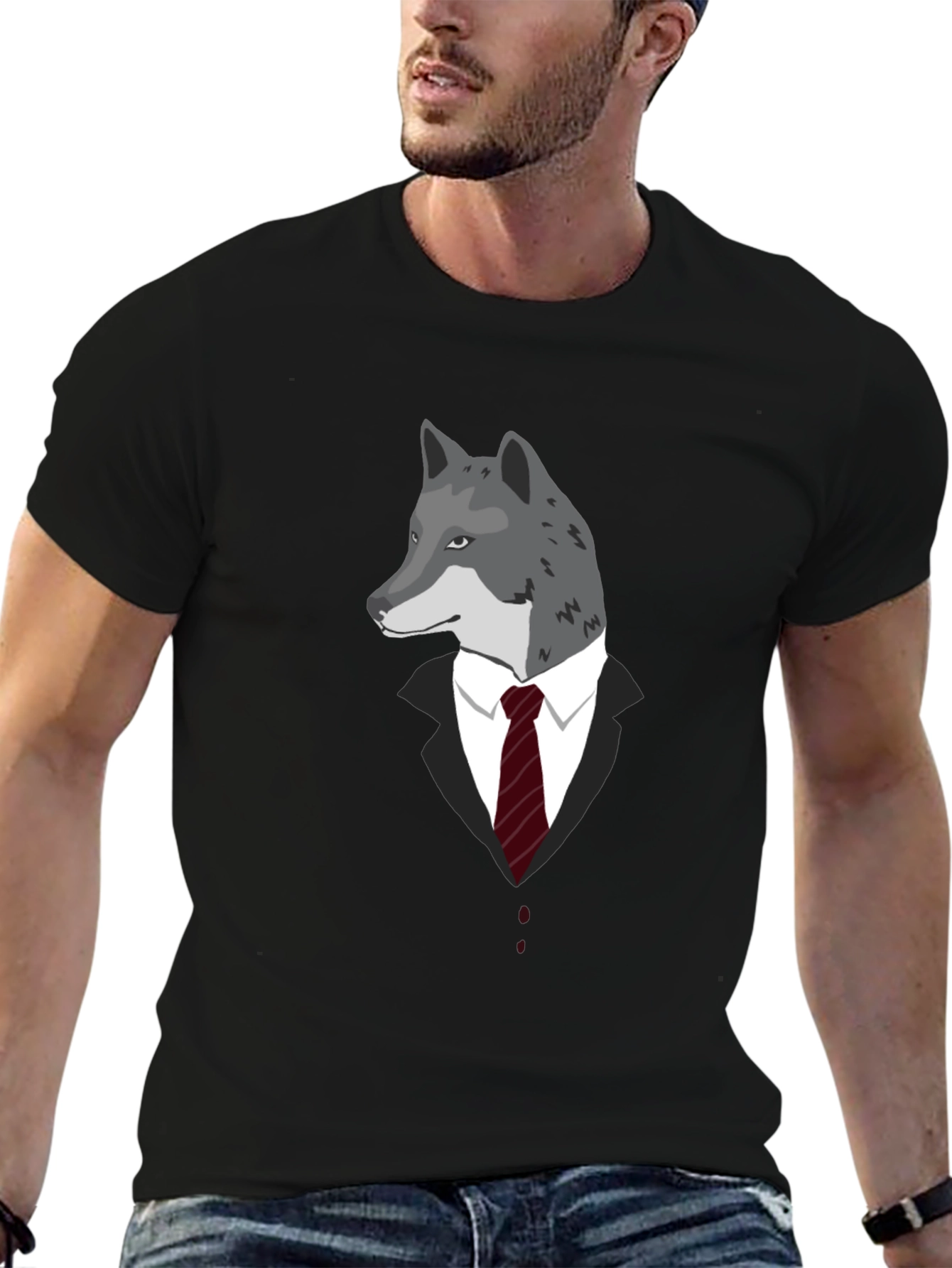 Wolf in Suit Black T-Shirt - Stylish Graphic Tee