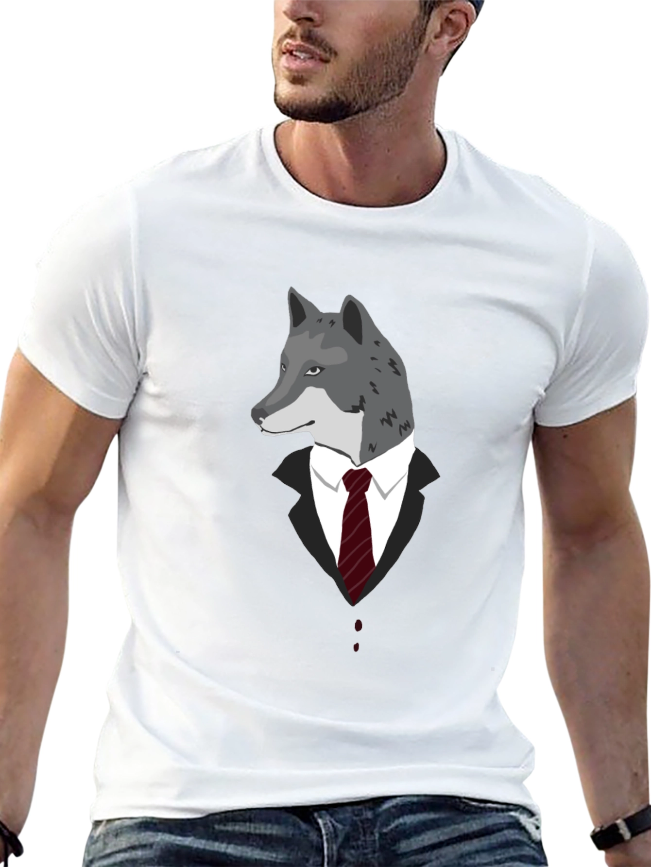 Wolf in Suit Black T-Shirt - Stylish Graphic Tee