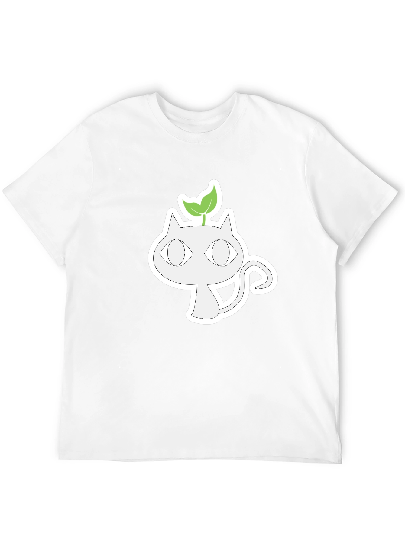 Whimsical Cat with Sprout Graphic Tee - Black