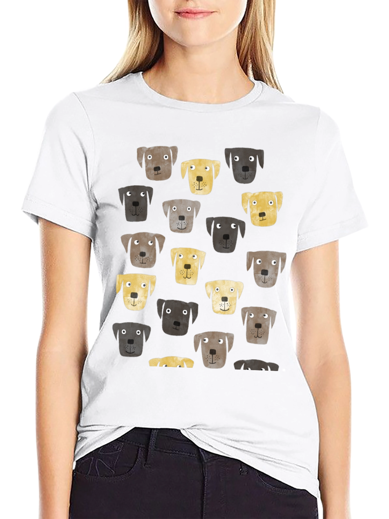 Dog Face Pattern Black T-Shirt