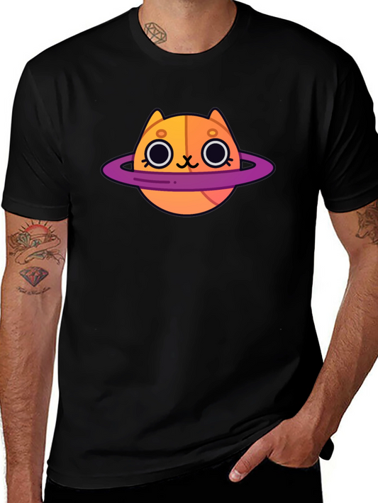 Cute Cartoon Cat Planet Graphic T-Shirt