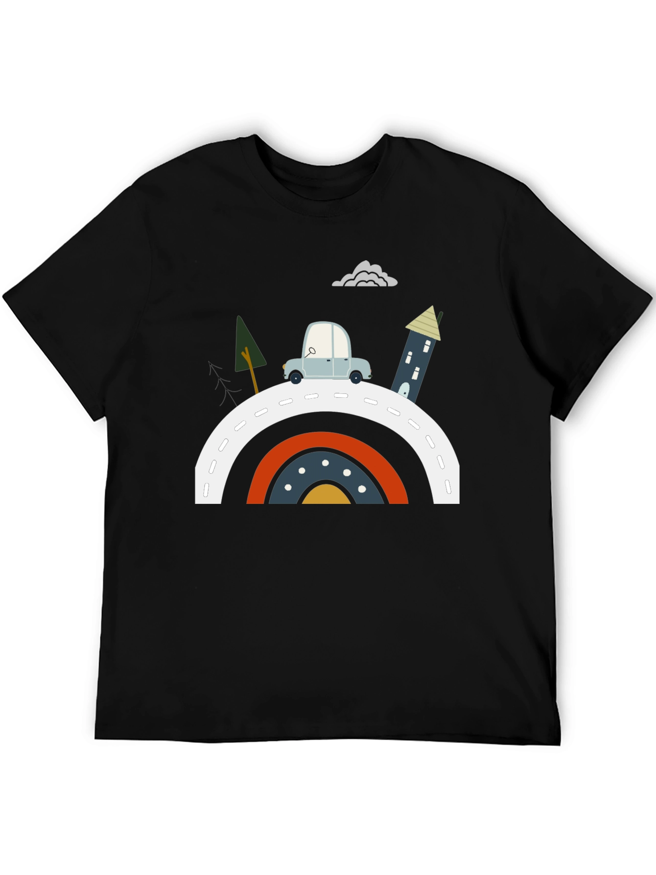 Cartoon Car Rainbow Road Graphic Tee
