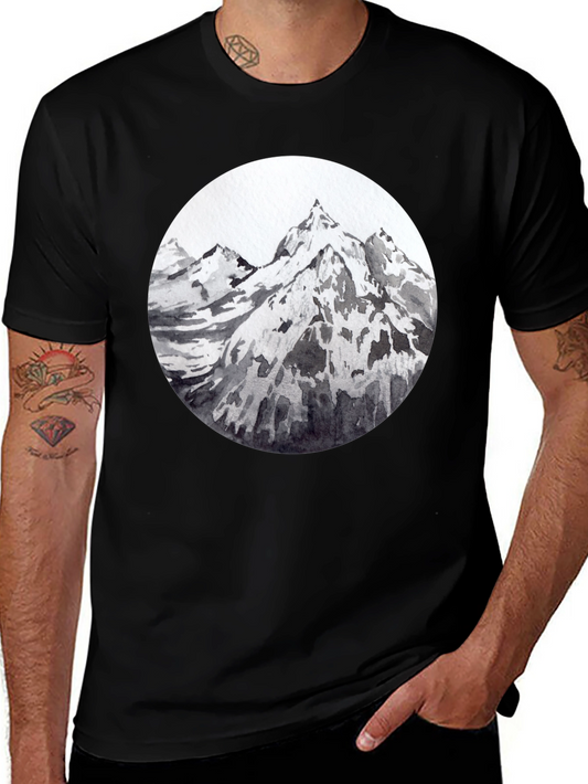 Mountain Peaks Graphic Tee - Black Cotton T-Shirt