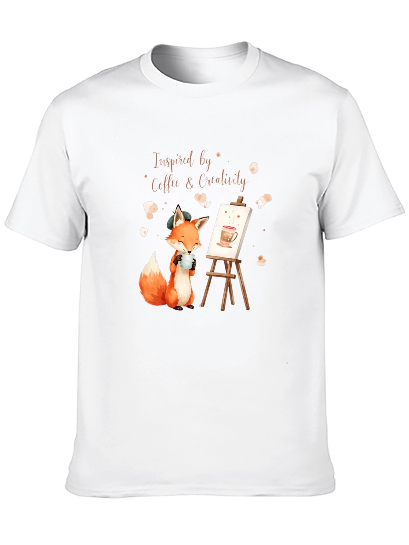Coffee & Creativity T-Shirt: Artistic Fox Design