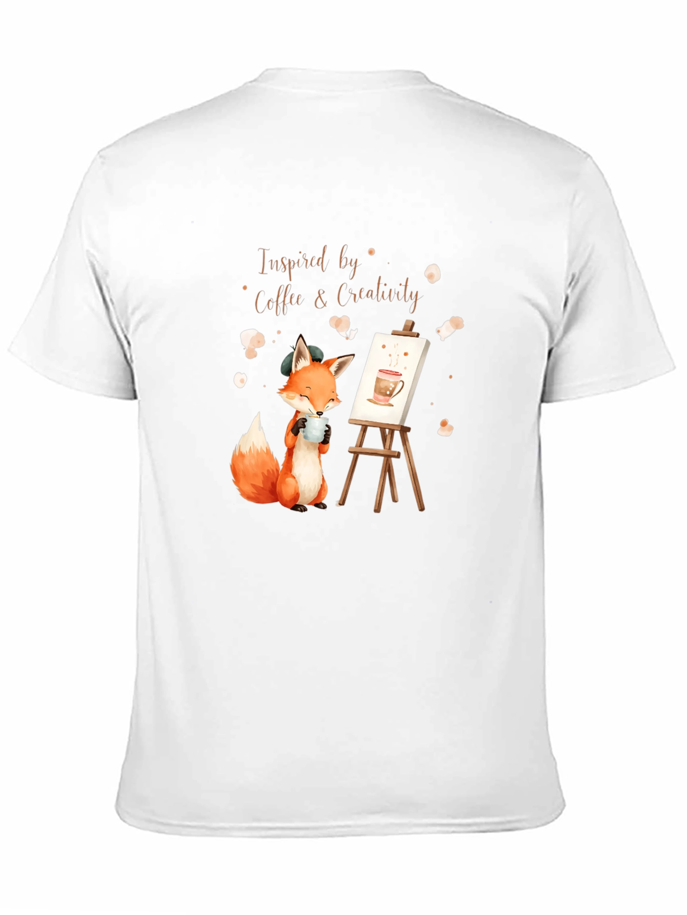 Coffee & Creativity T-Shirt: Artistic Fox Design