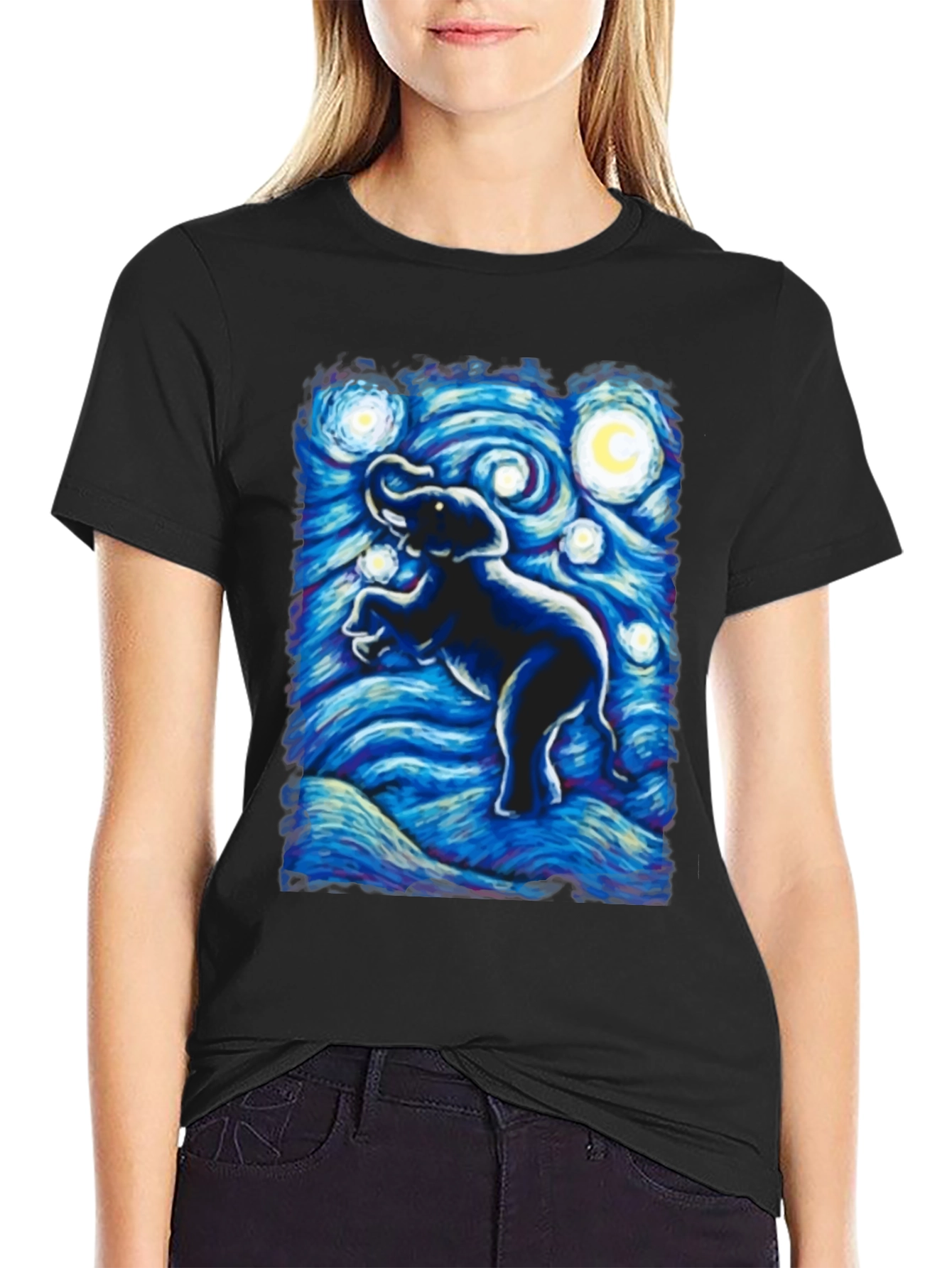 Elephant Starry Night Art T-Shirt