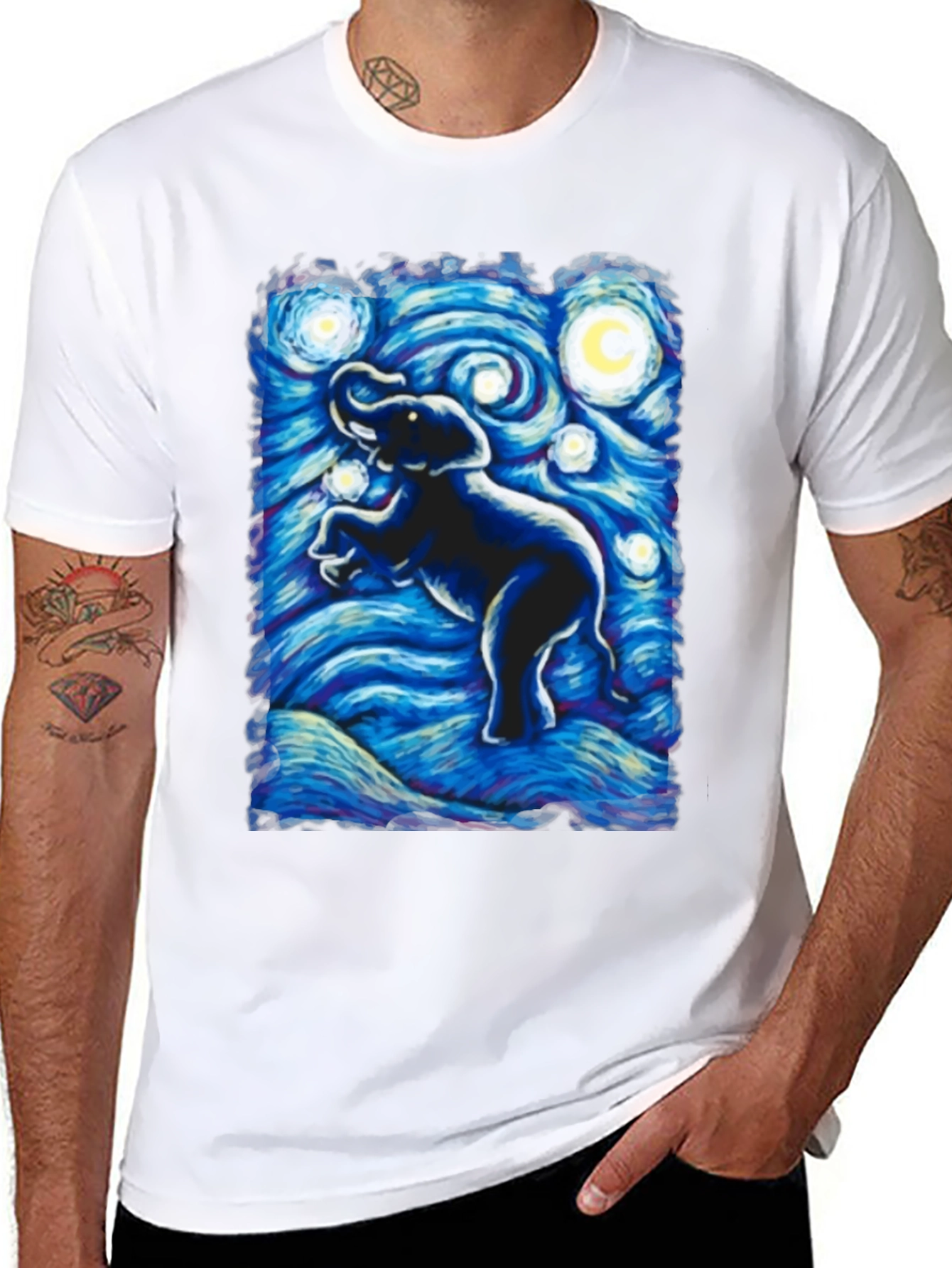 Elephant Starry Night Art T-Shirt