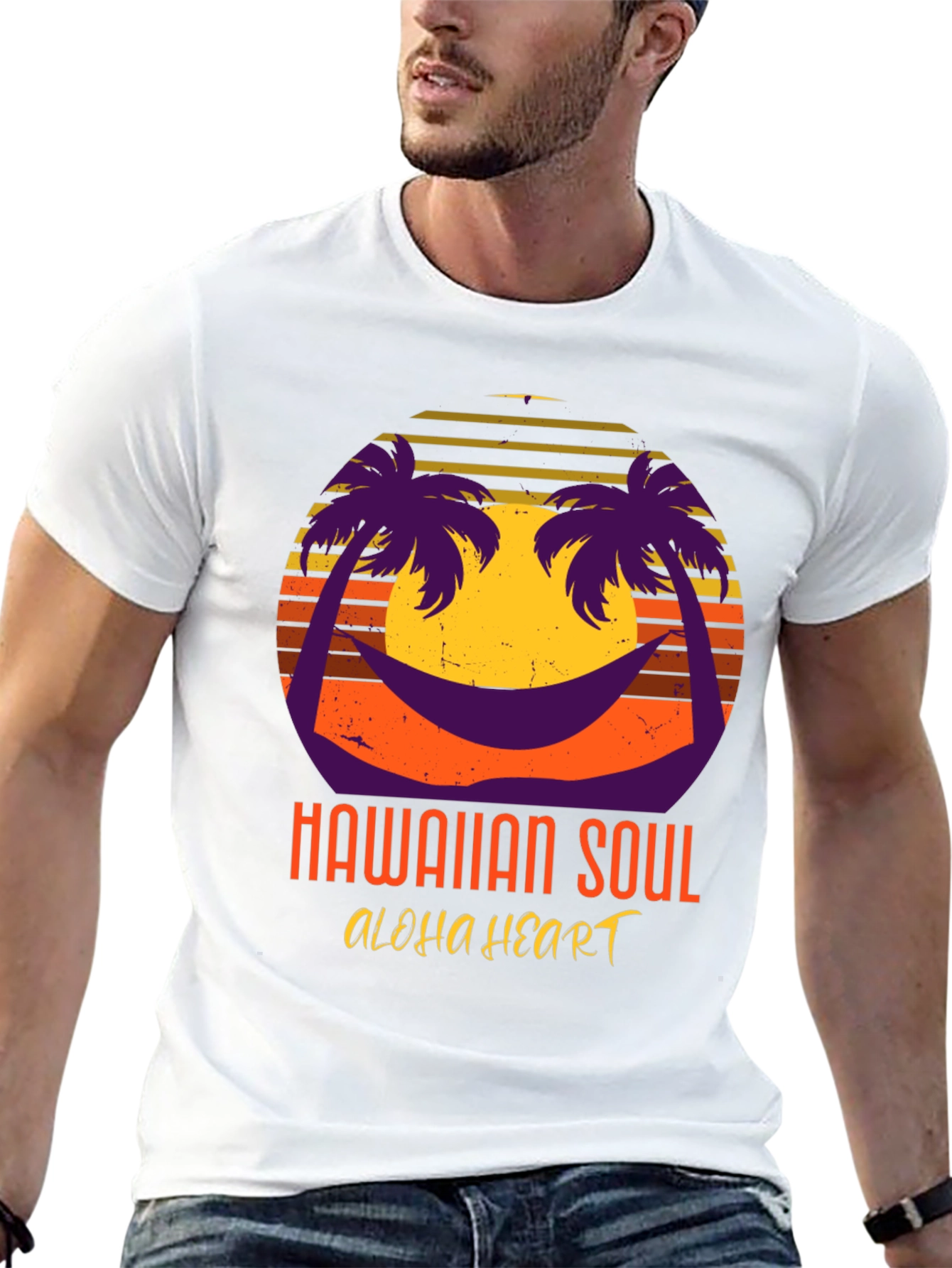 Hawaiian Soul Aloha Heart T-Shirt Retro Sunset