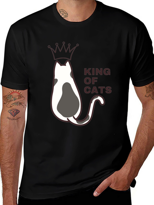 King of Cats Black T-Shirt - Unique Crowned Cat Design
