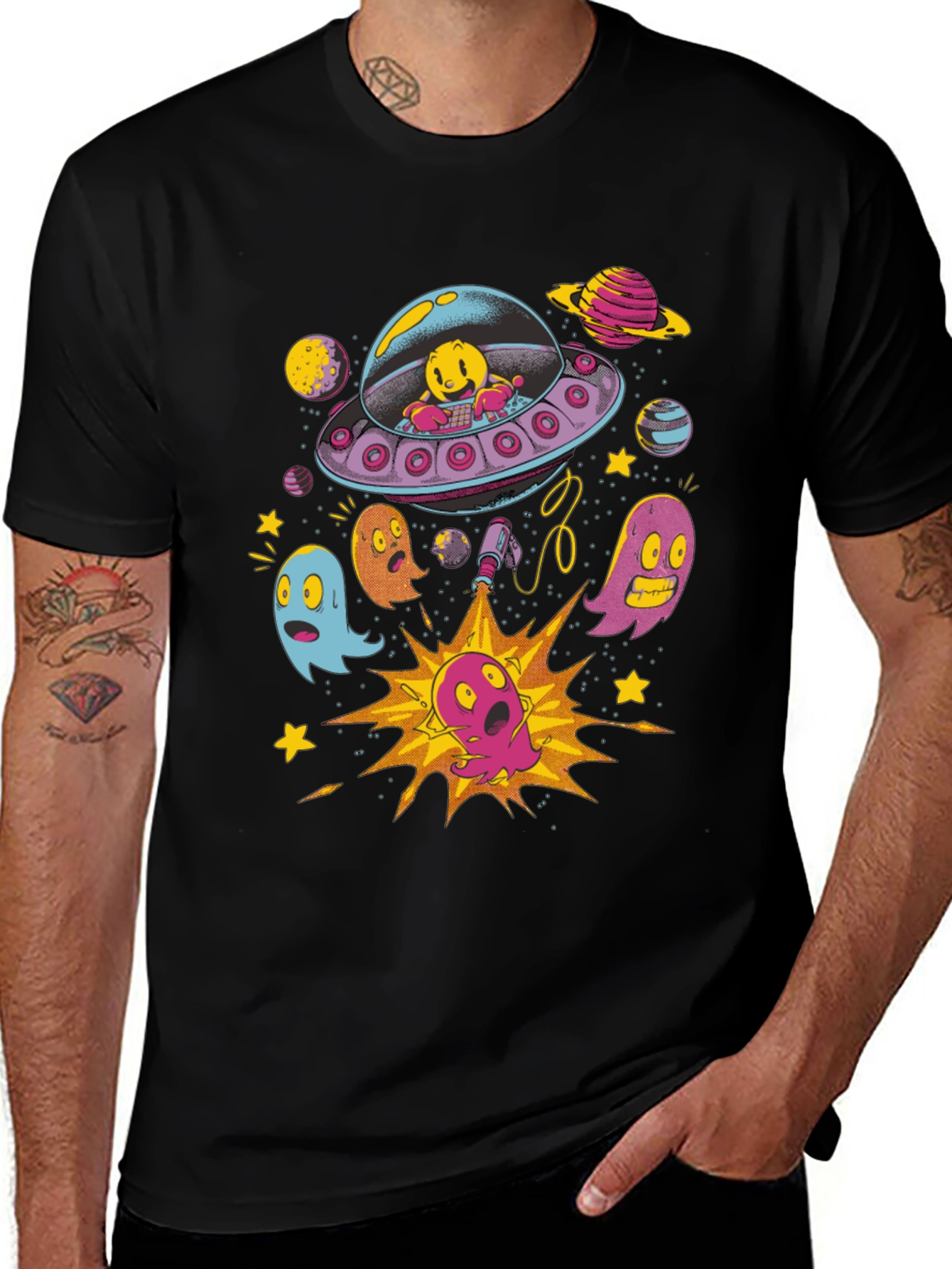 Pac-Man Inspired Alien UFO T-Shirt