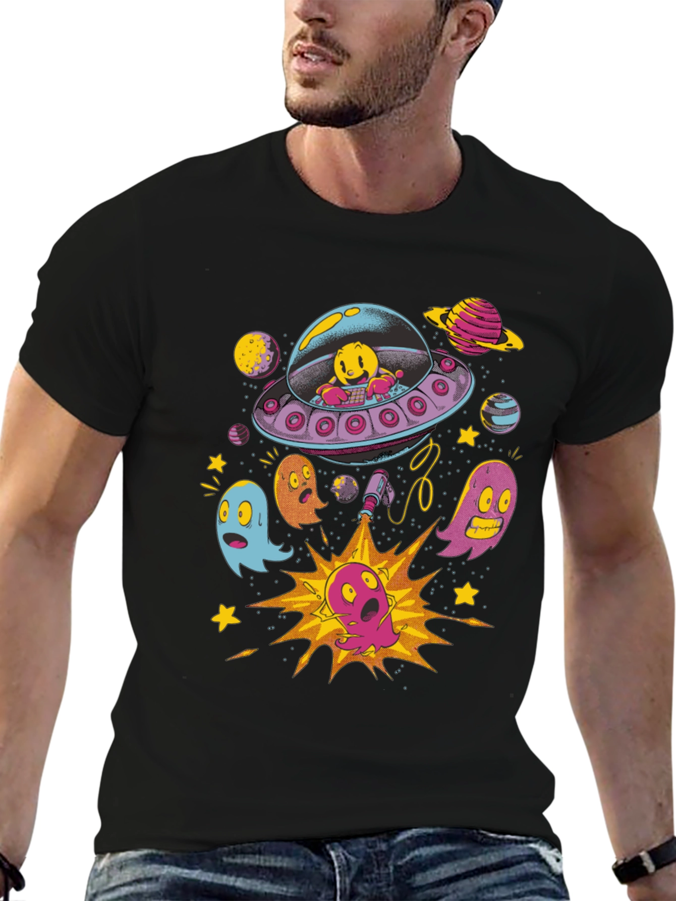 Pac-Man Inspired Alien UFO T-Shirt