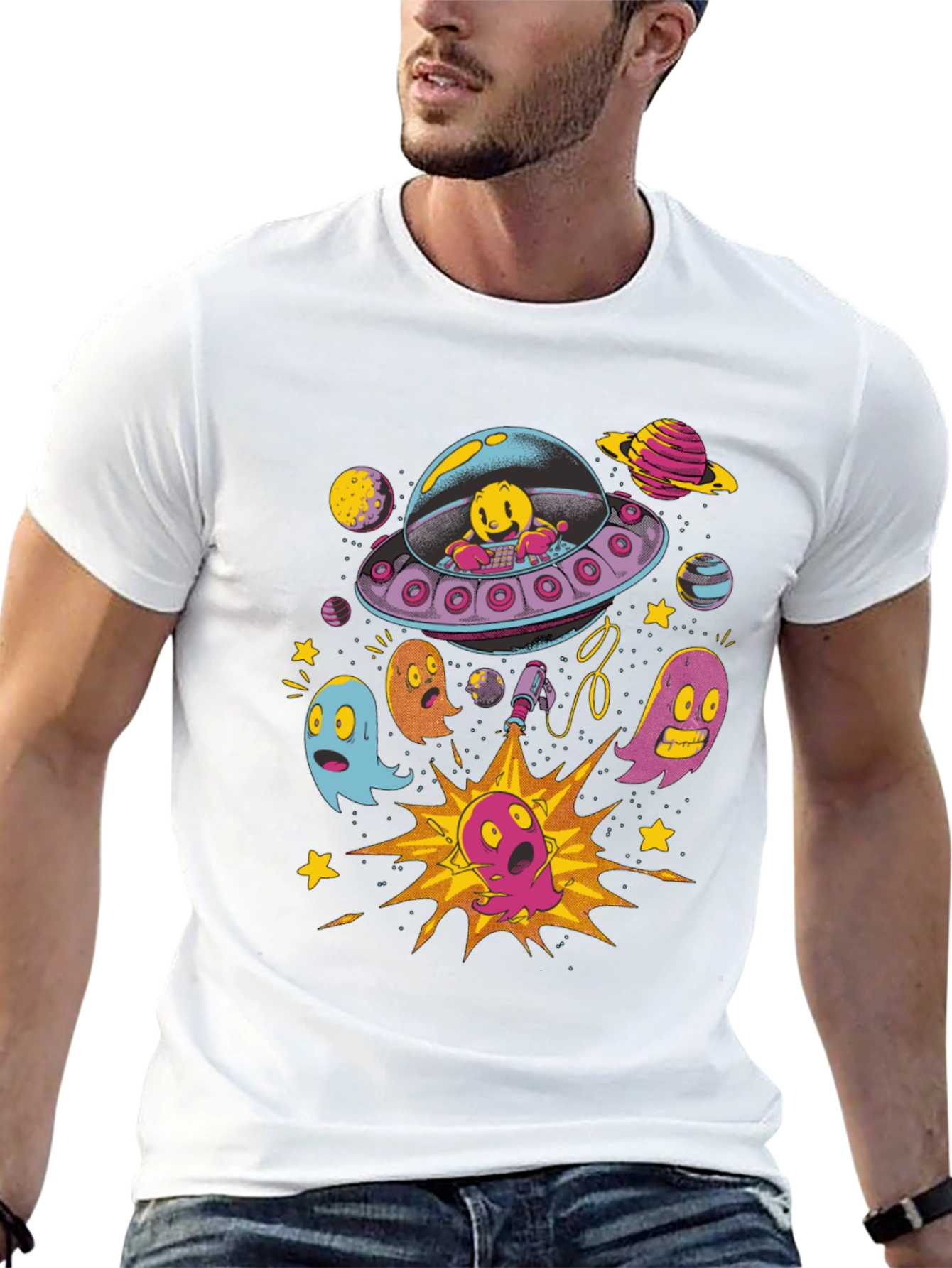 Pac-Man Inspired Alien UFO T-Shirt