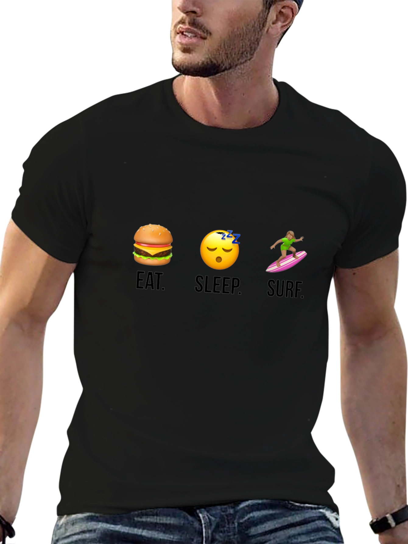 Eat Sleep Surf Graphic Tee - Black Cotton T-Shirt