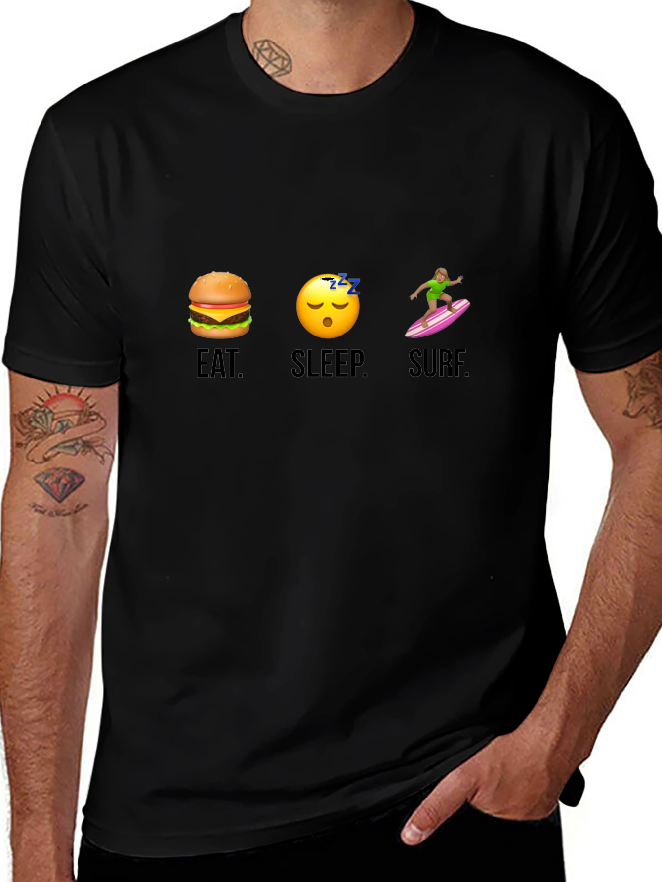 Eat Sleep Surf Graphic Tee - Black Cotton T-Shirt