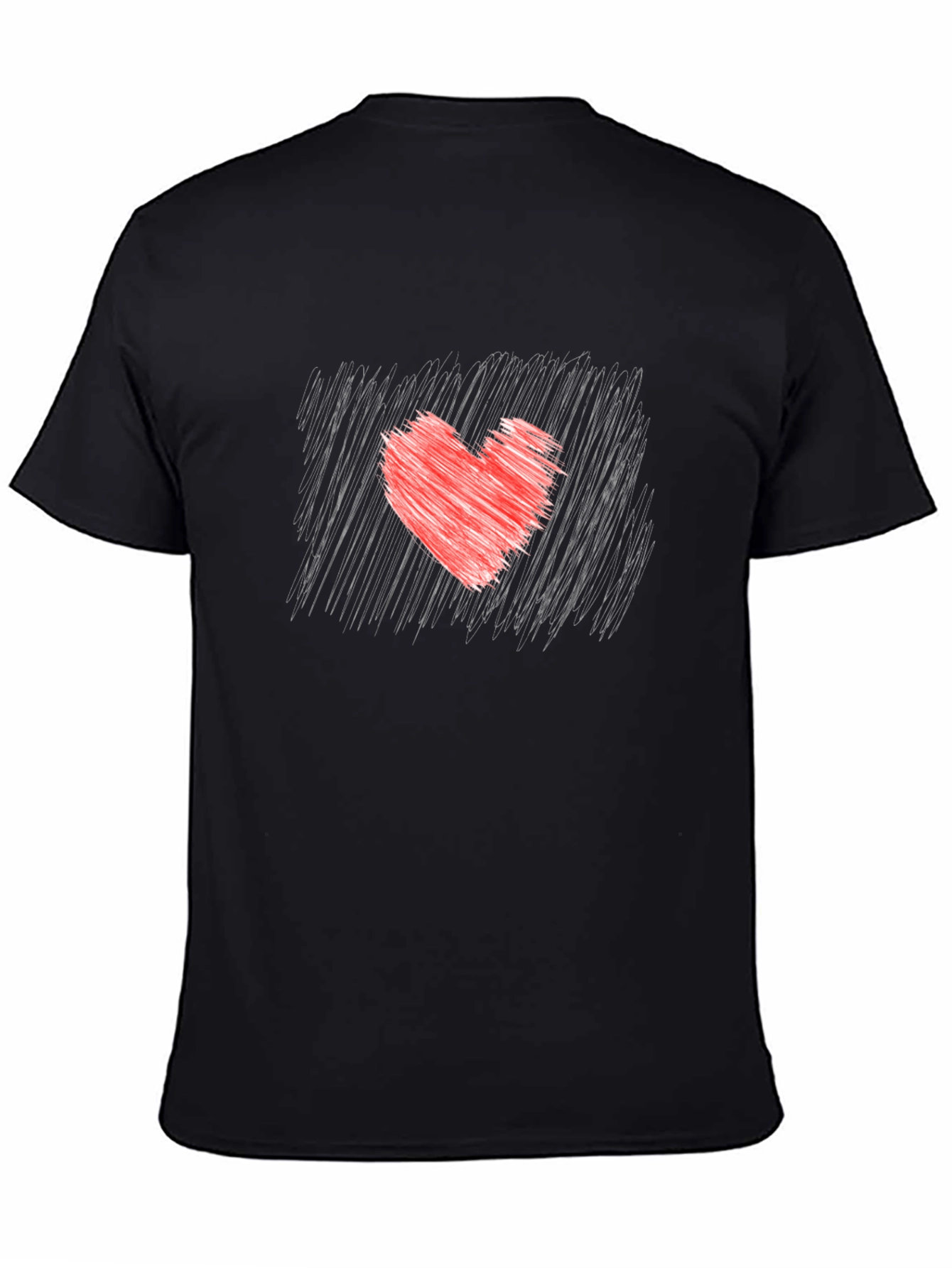 Red Heart Sketch Graphic Black T-Shirt