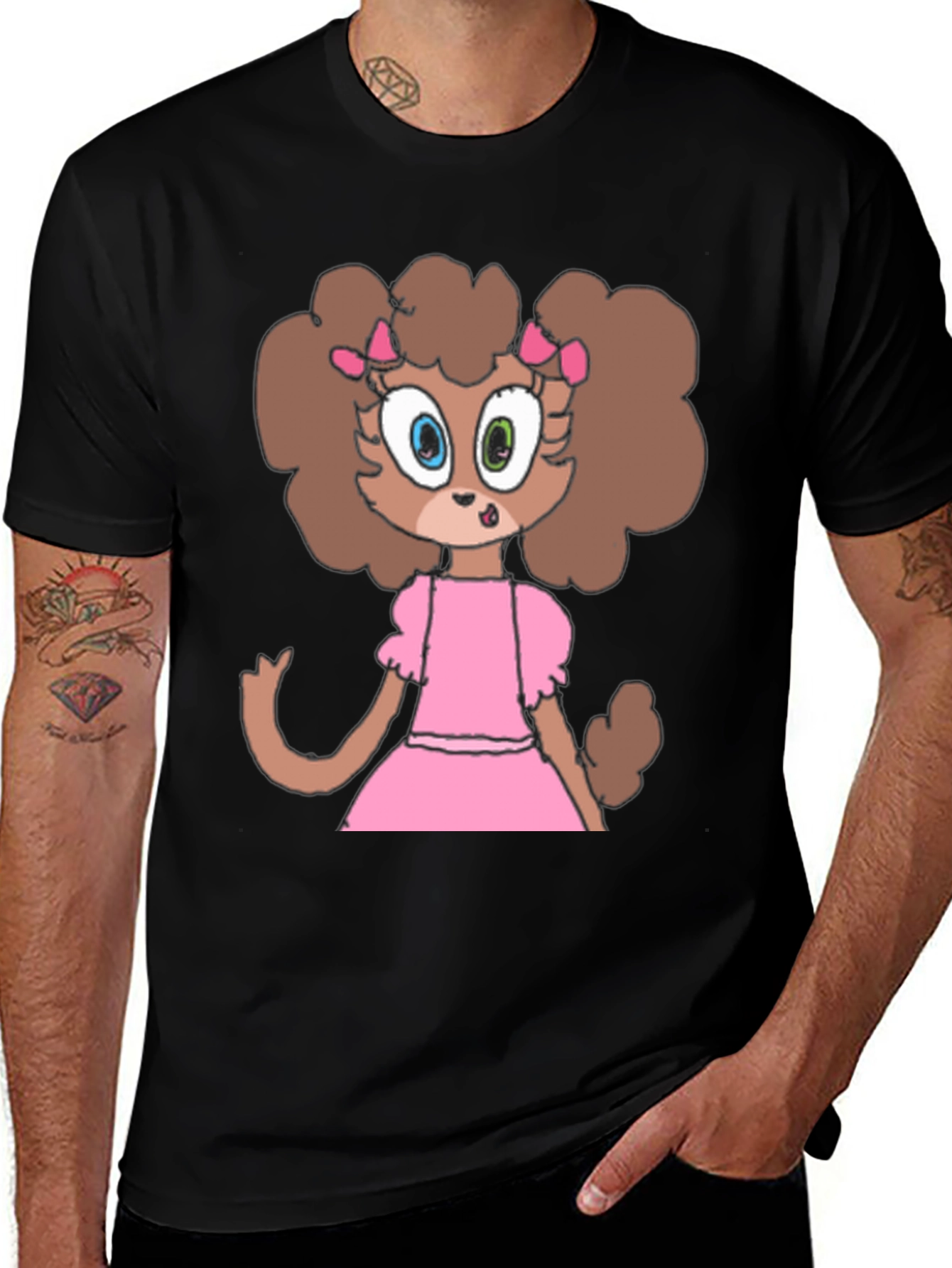 Cartoon Dog in Pink Dress Graphic Tee