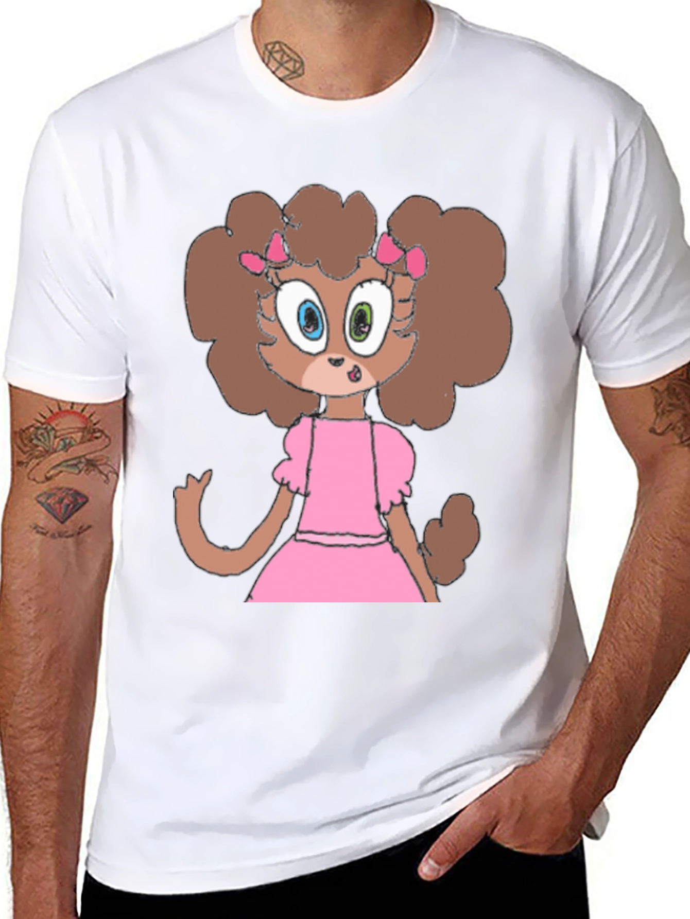 Cartoon Dog in Pink Dress Graphic Tee