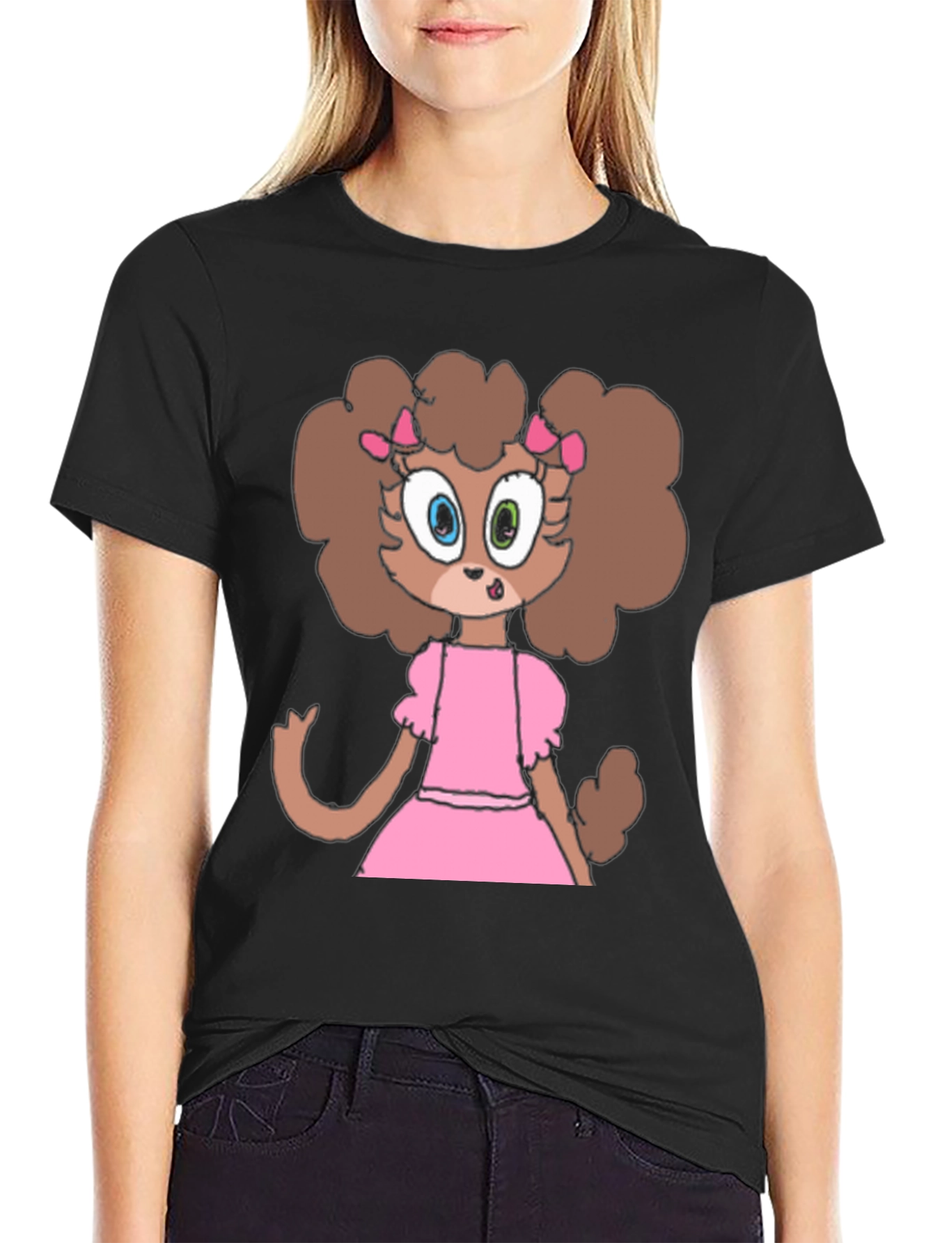 Cartoon Dog in Pink Dress Graphic Tee