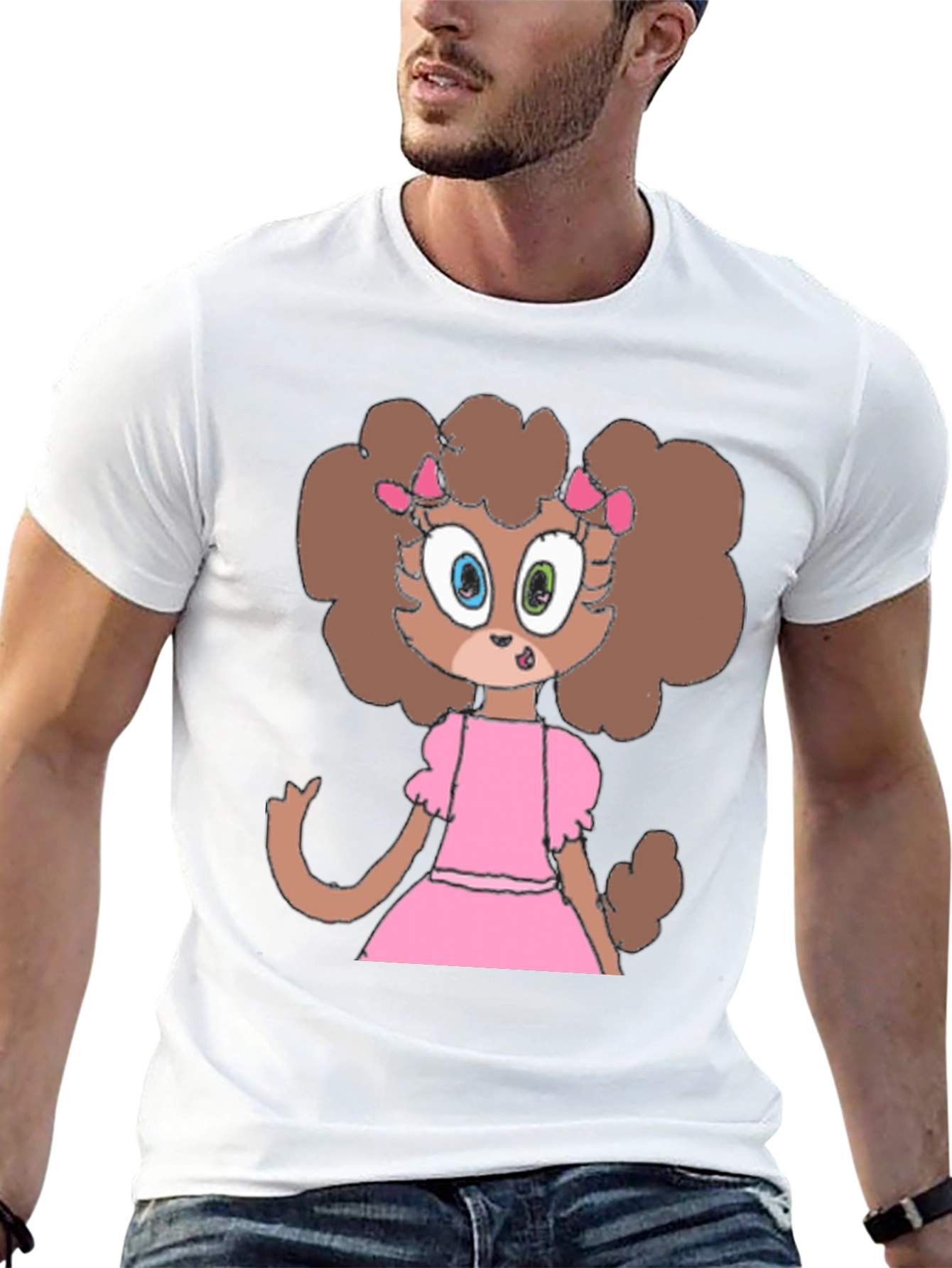 Cartoon Dog in Pink Dress Graphic Tee