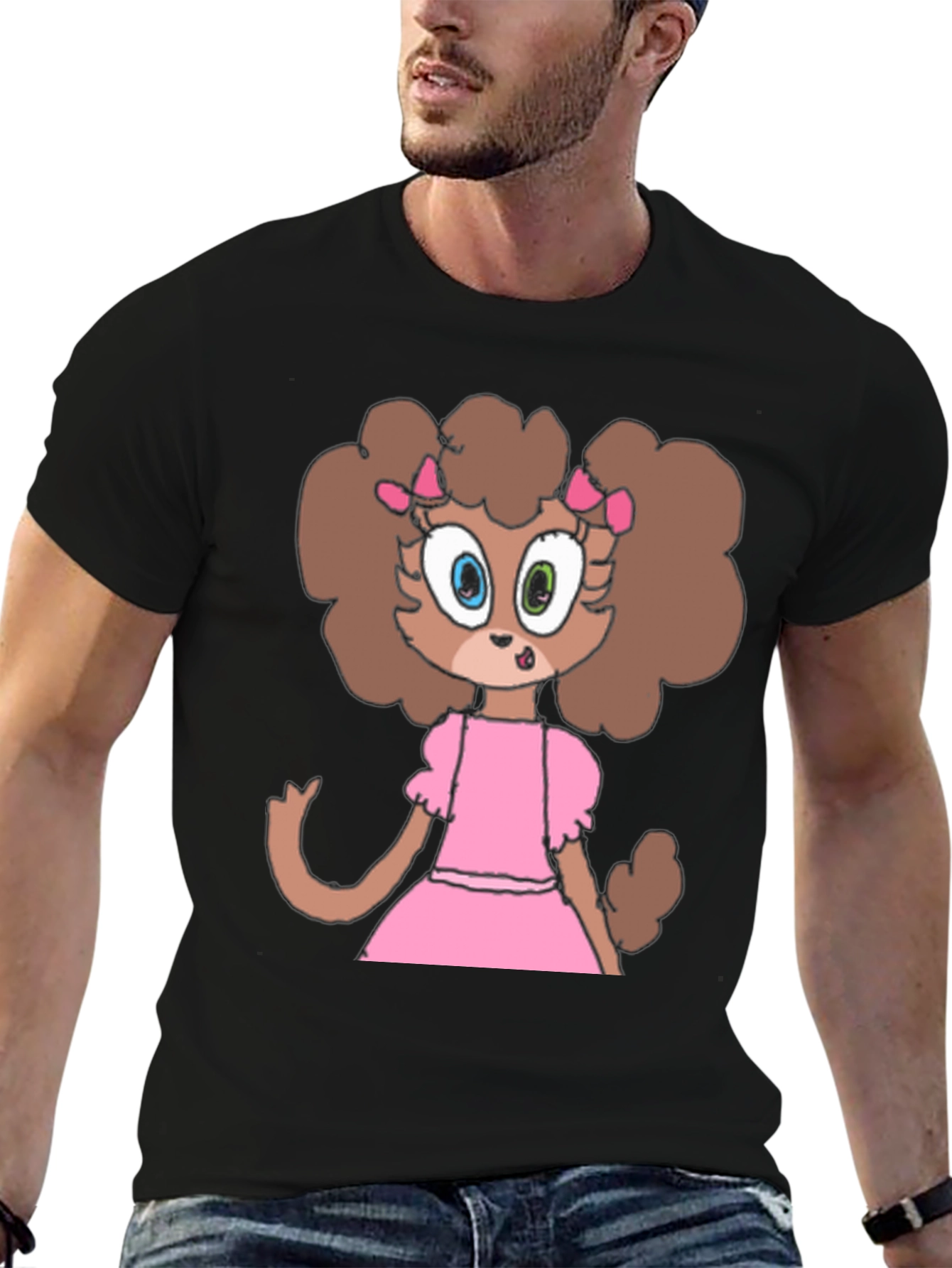 Cartoon Dog in Pink Dress Graphic Tee