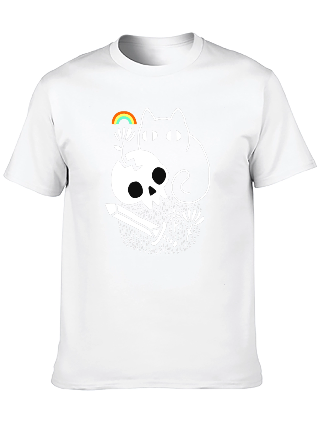Skull Cat Rainbow Graphic Tee - Black Unisex T-Shirt
