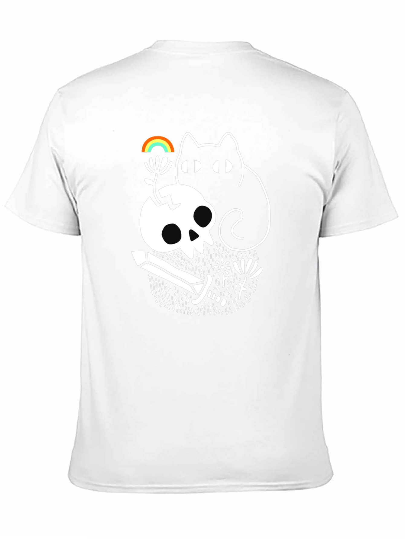Skull Cat Rainbow Graphic Tee - Black Unisex T-Shirt