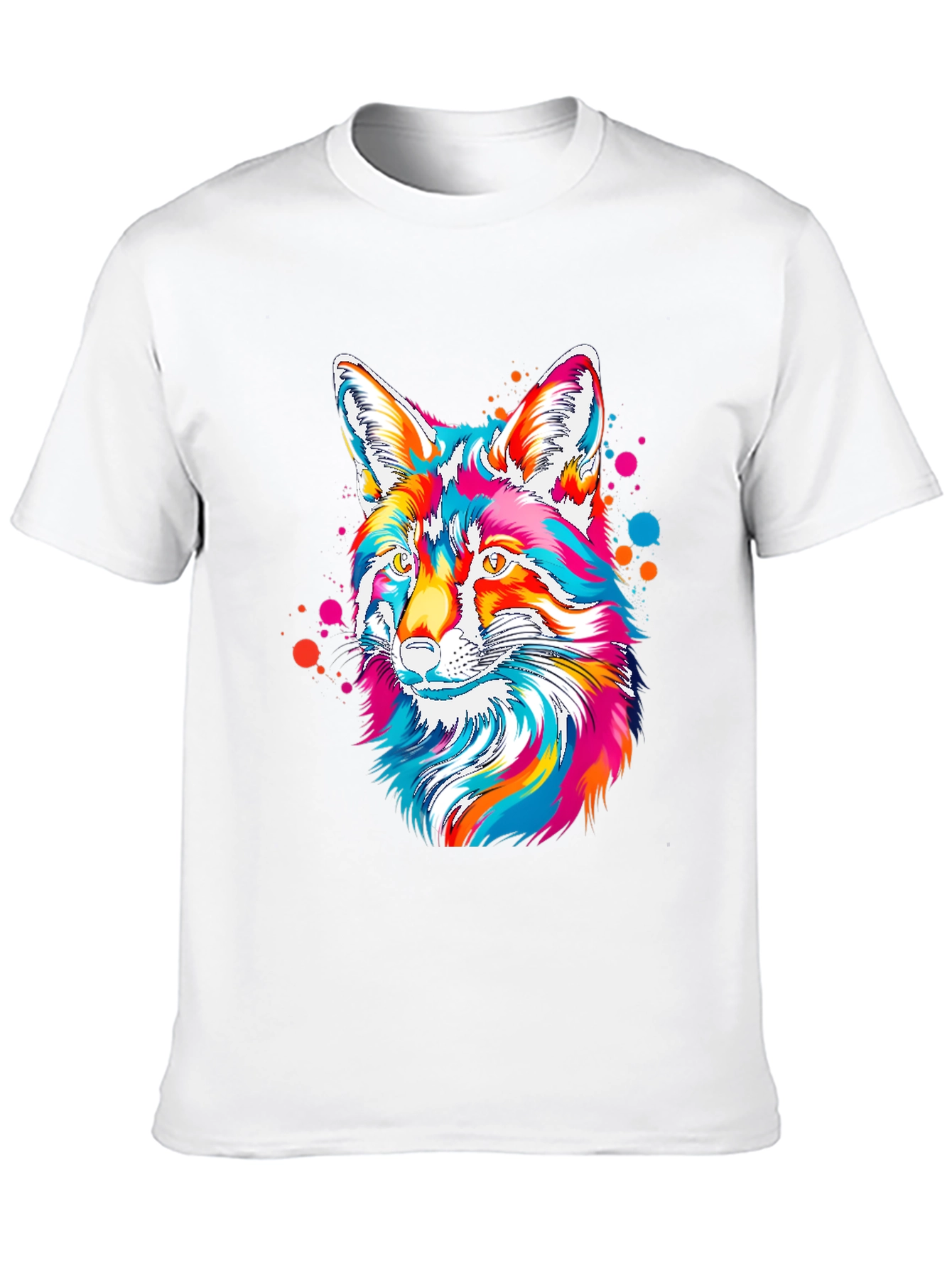 Vibrant Fox Graphic Tee - Artistic Crew Neck T-Shirt