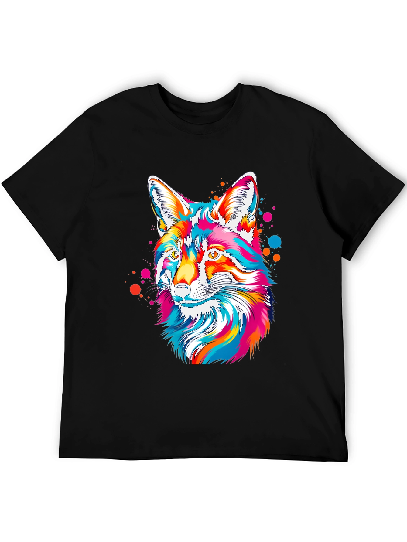 Vibrant Fox Graphic Tee - Artistic Crew Neck T-Shirt