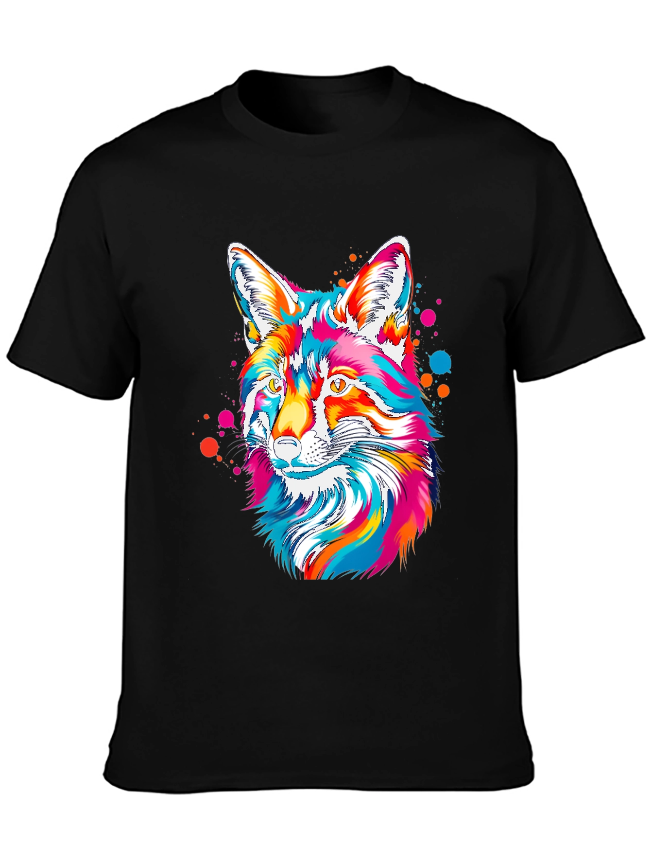 Vibrant Fox Graphic Tee - Artistic Crew Neck T-Shirt