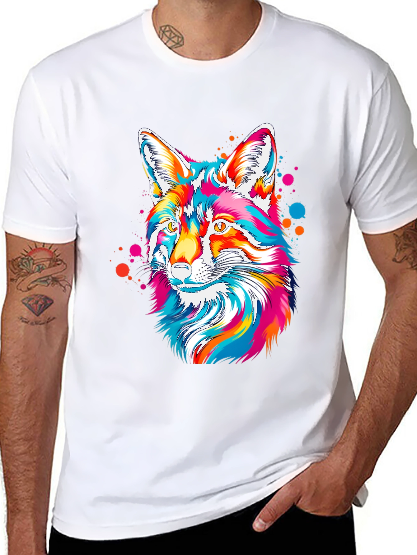 Vibrant Fox Graphic Tee - Artistic Crew Neck T-Shirt