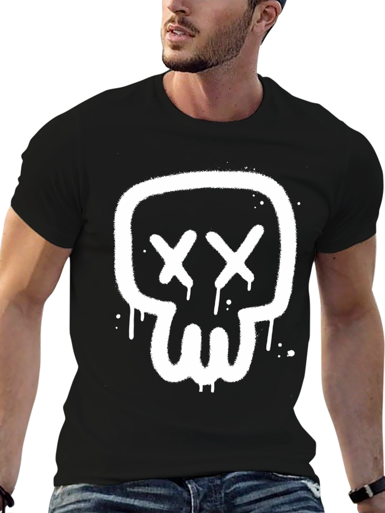 Skull Graphic Tee - Modern Spray Paint Design