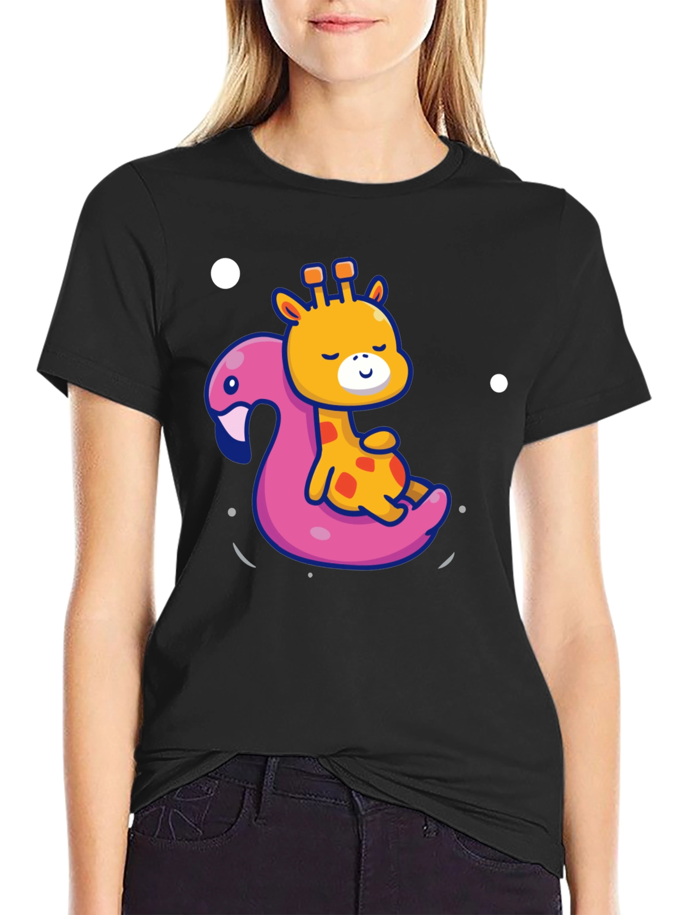 Giraffe on Flamingo Float T-Shirt