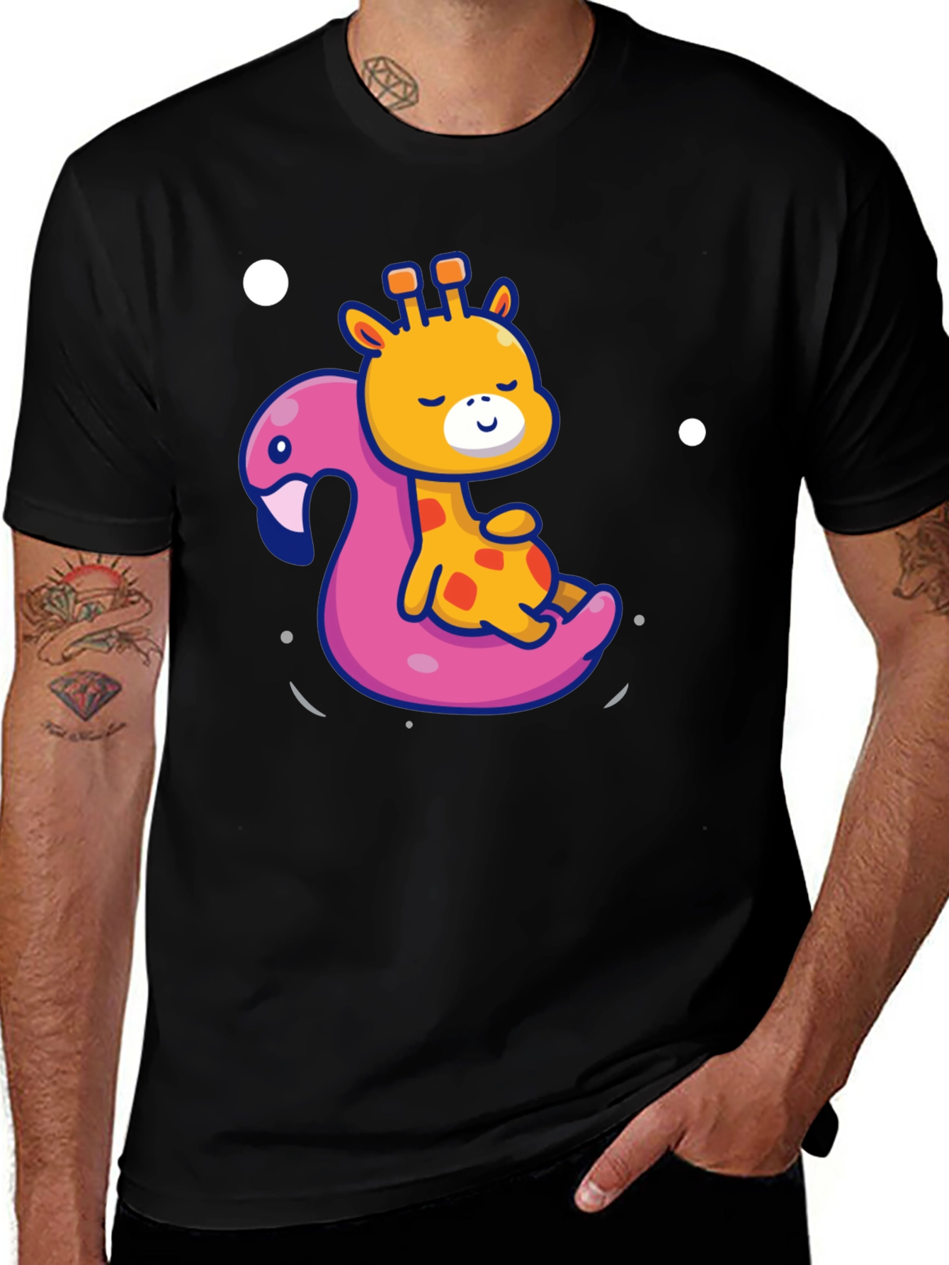 Giraffe on Flamingo Float T-Shirt