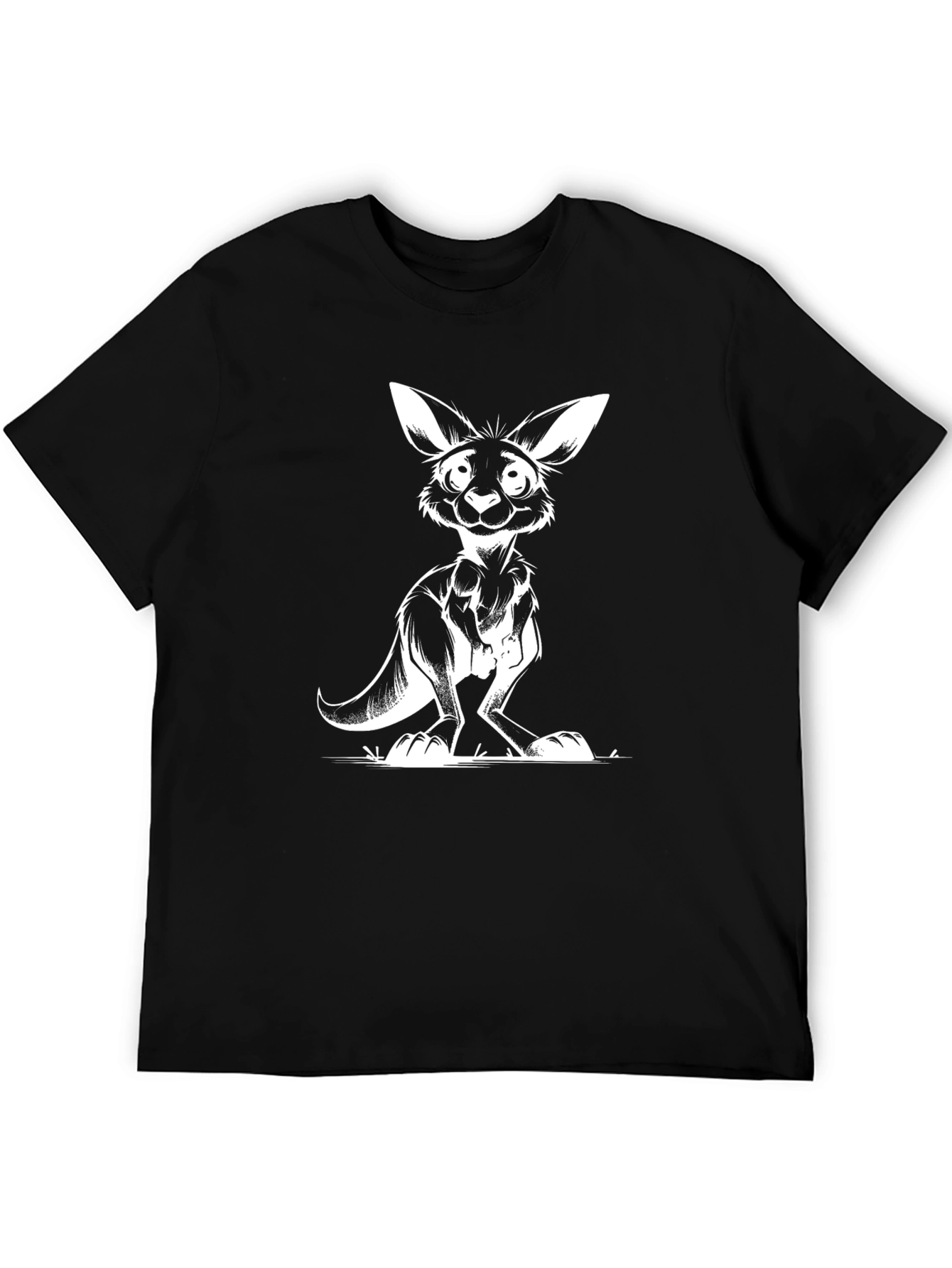 Funny Kangaroo Graphic Tee - Black Cotton T-Shirt