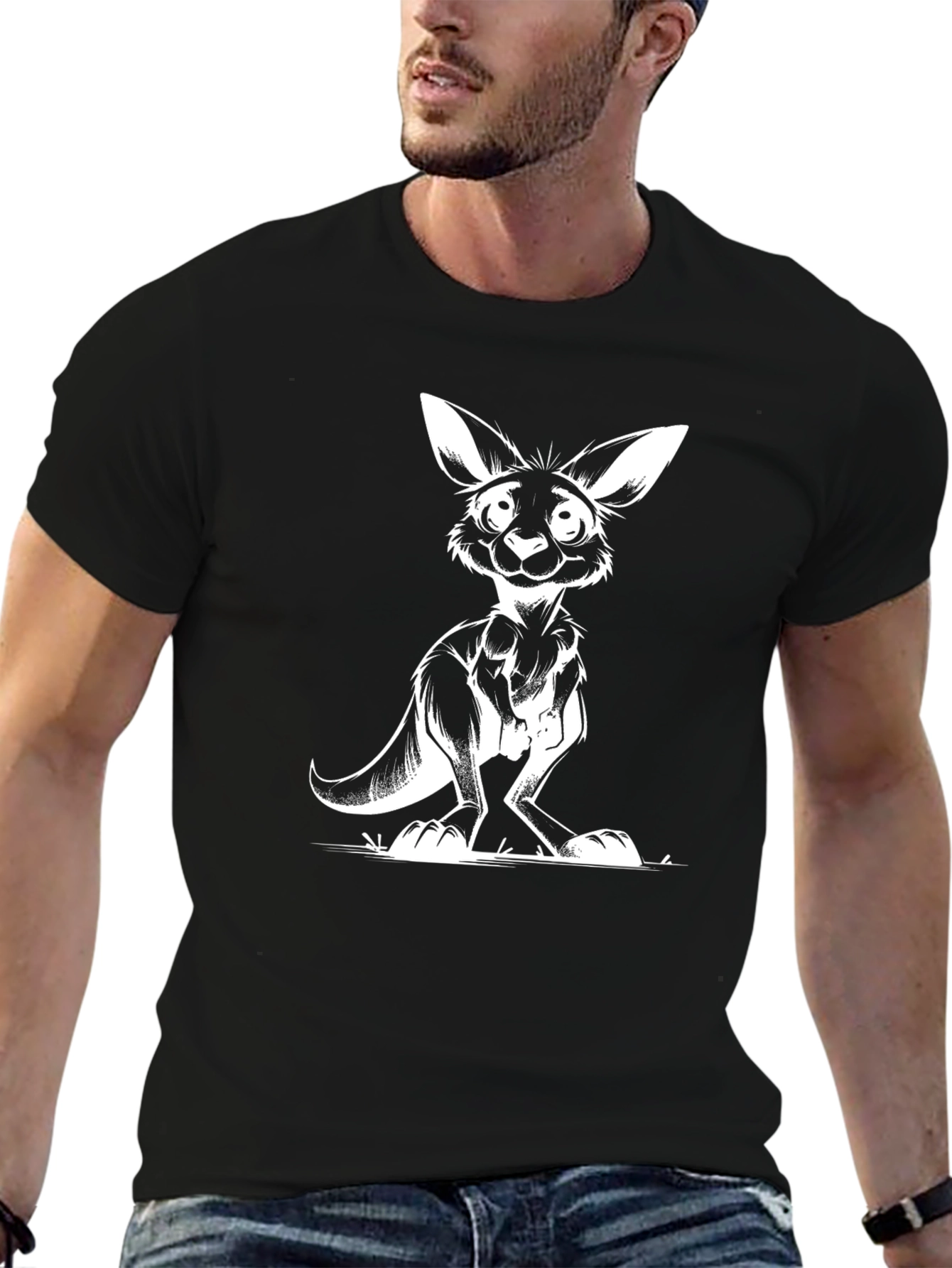 Funny Kangaroo Graphic Tee - Black Cotton T-Shirt