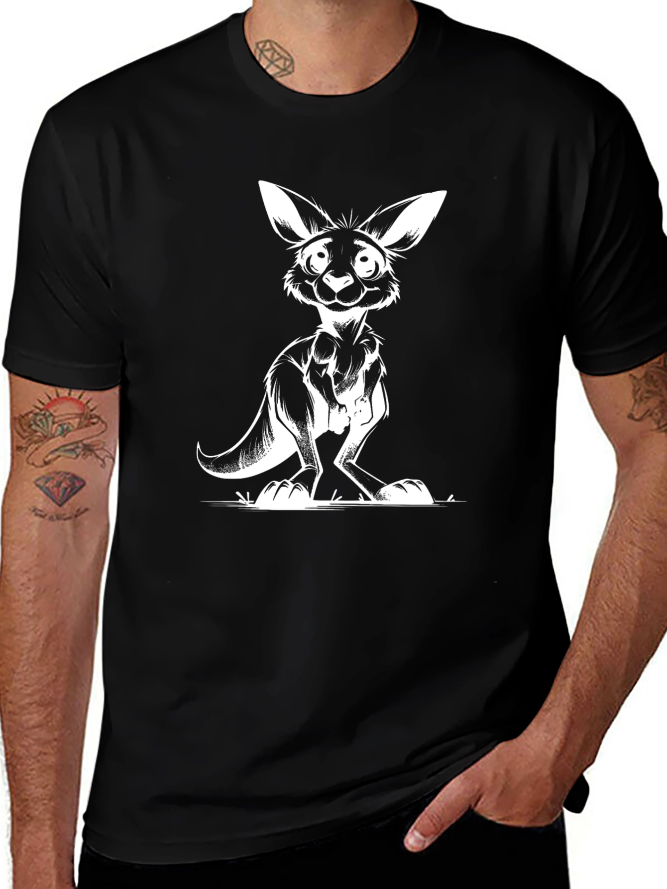 Funny Kangaroo Graphic Tee - Black Cotton T-Shirt