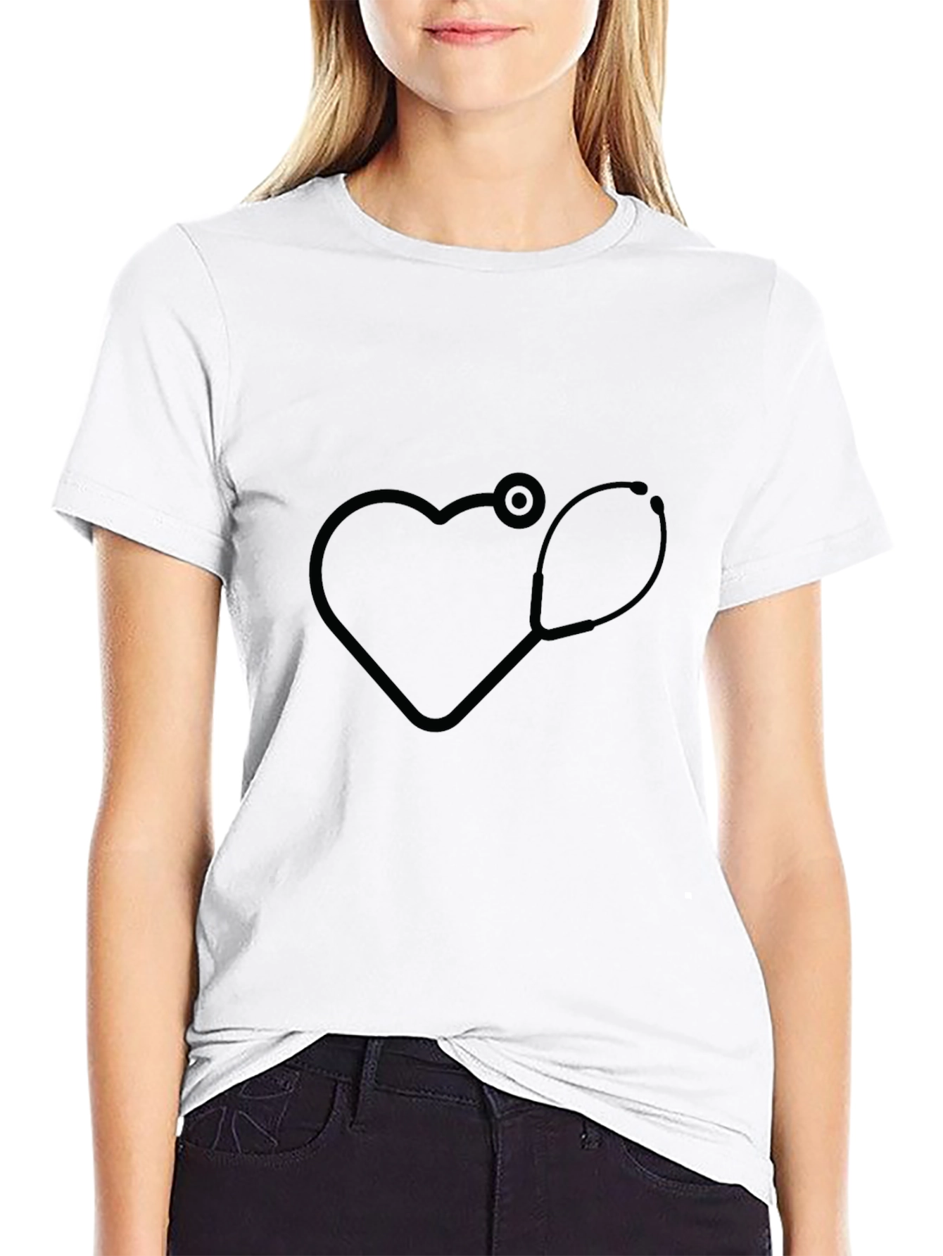 Heartbeat Stethoscope Graphic T-Shirt - Black