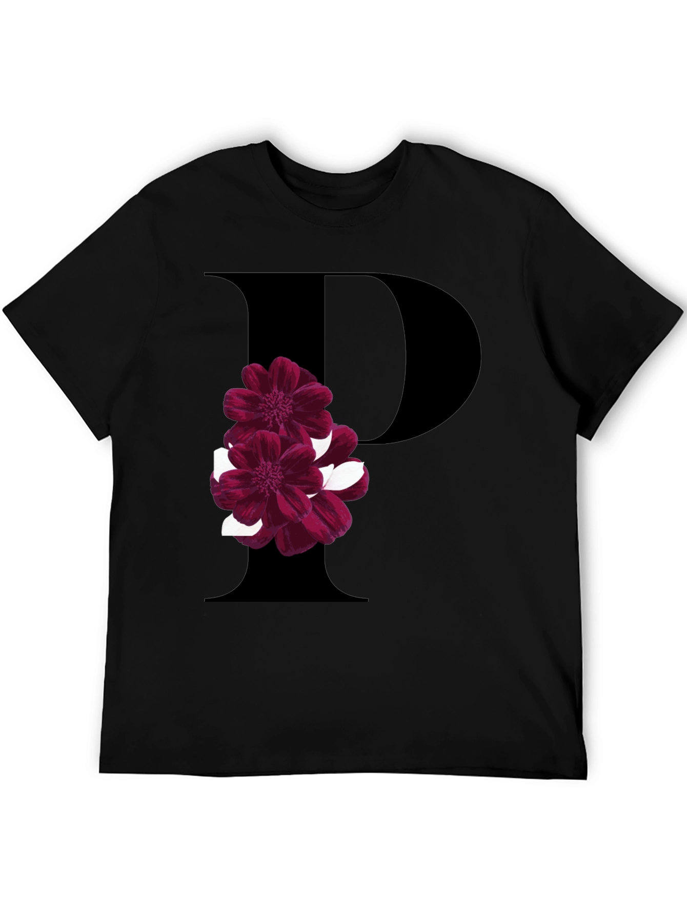 Floral Letter P T-Shirt - Stylish Initial Tee