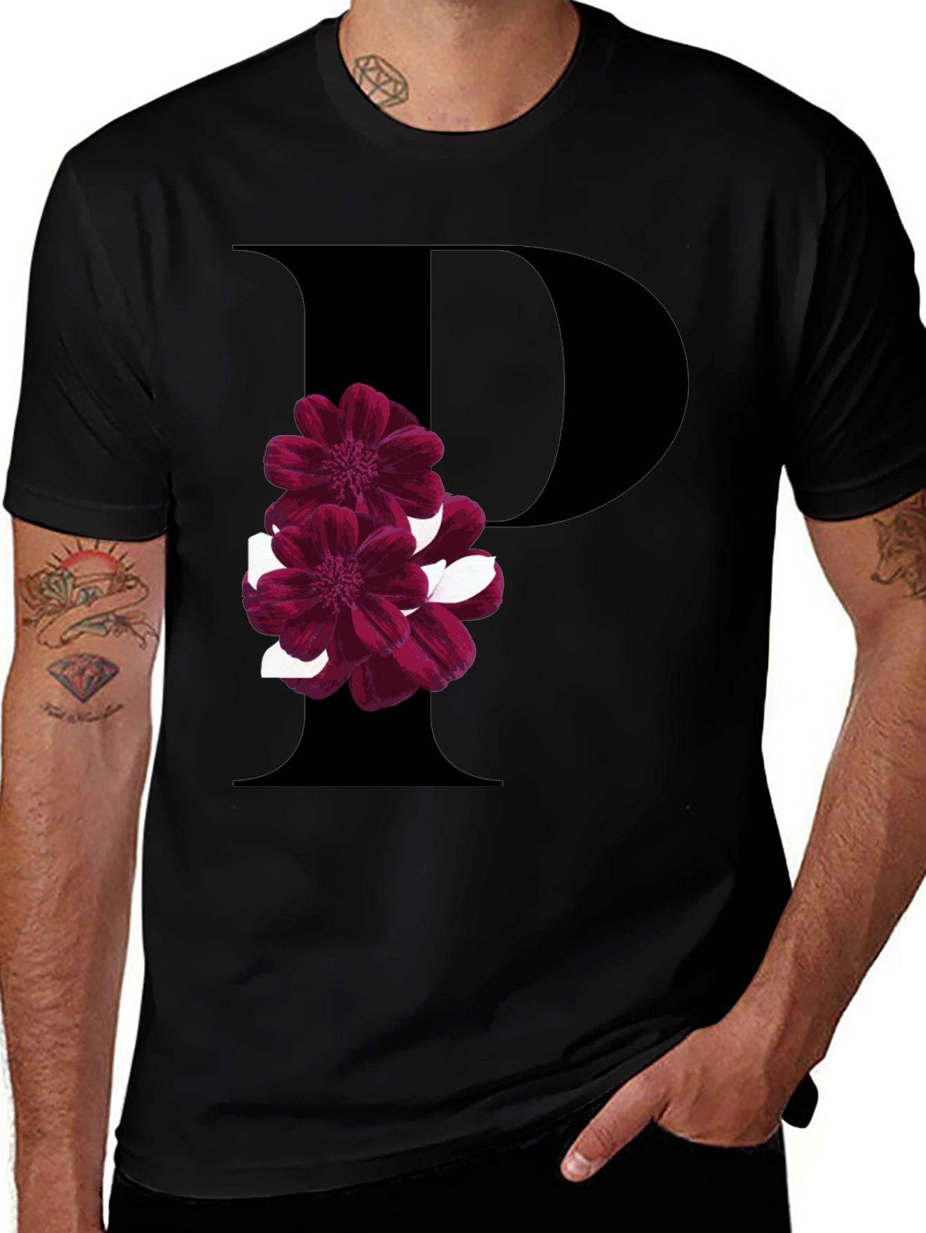 Floral Letter P T-Shirt - Stylish Initial Tee