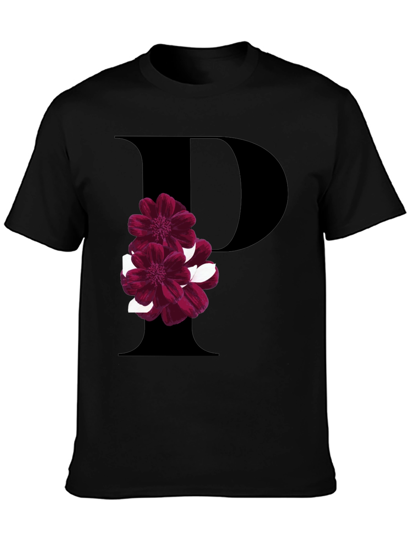 Floral Letter P T-Shirt - Stylish Initial Tee