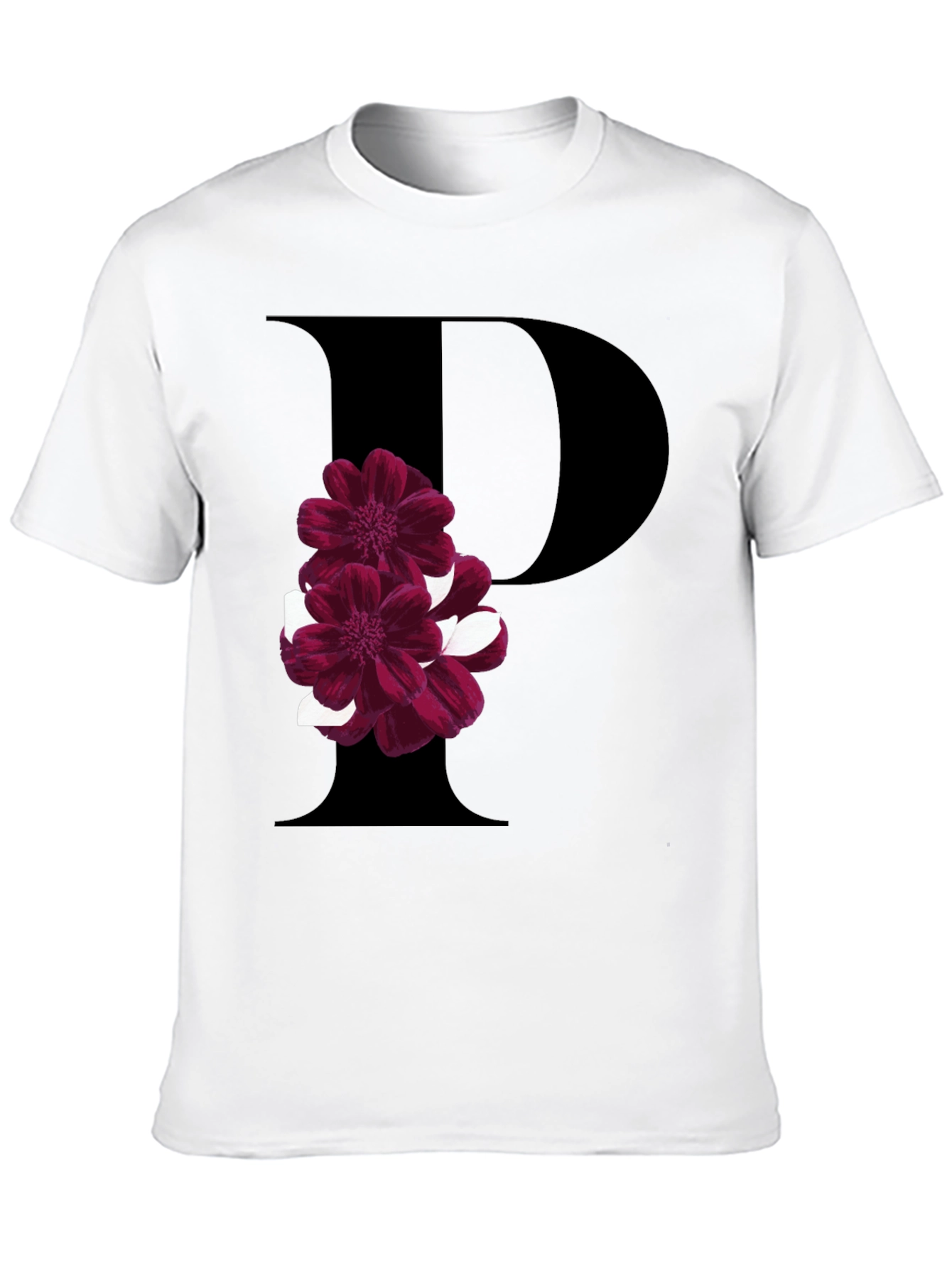 Floral Letter P T-Shirt - Stylish Initial Tee