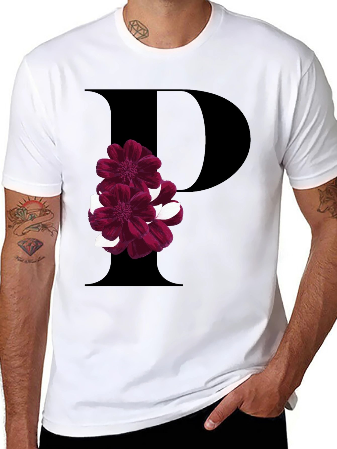 Floral Letter P T-Shirt - Stylish Initial Tee